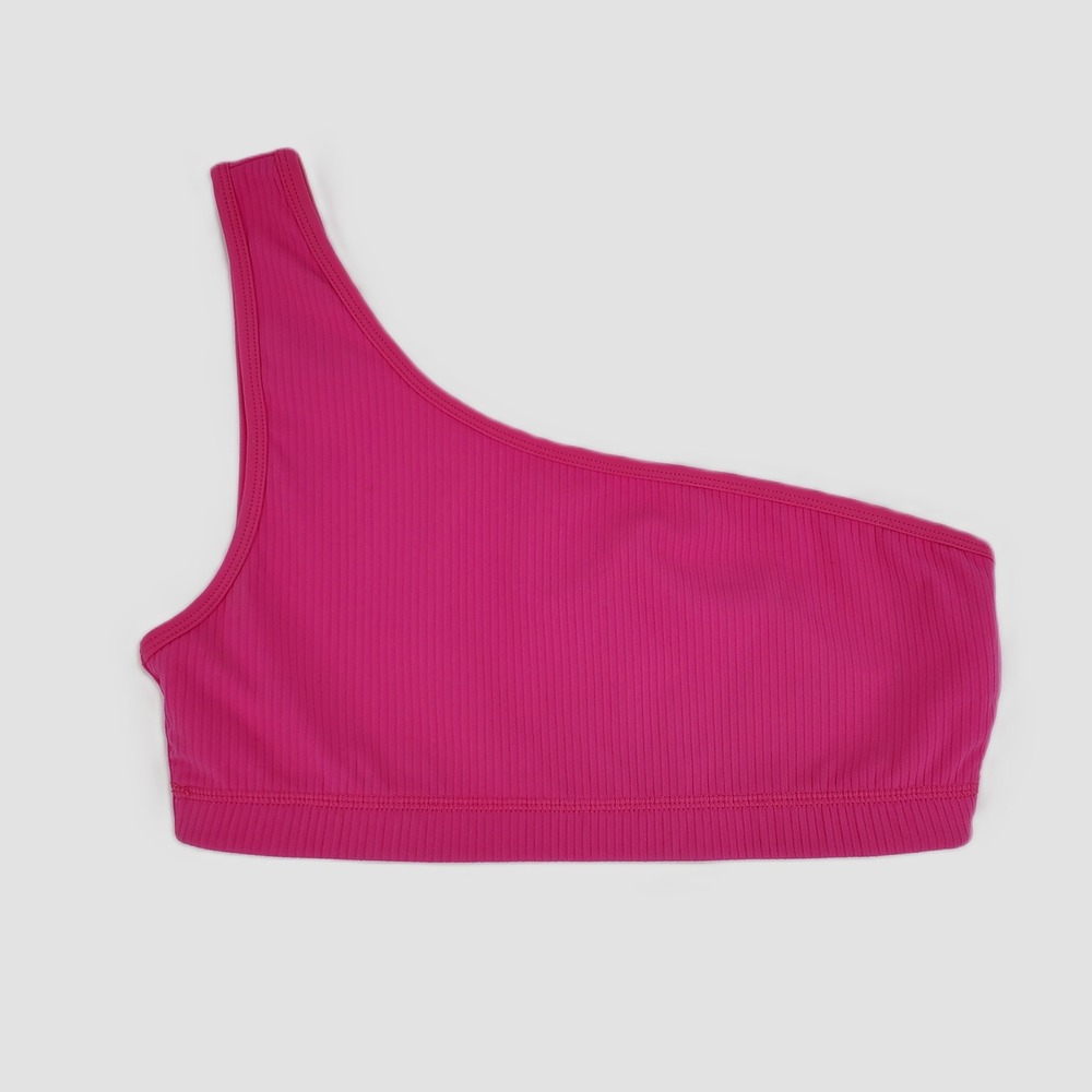 PAC 1980 PacSun‎ Womens Medium One Shoulder Ribbed Sports Bra Pink Stretch New